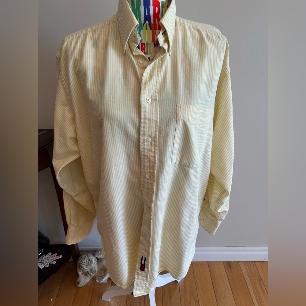 Tommy Hilfiger Yellow Striped Casual Button Down Shirt 100% Cotton